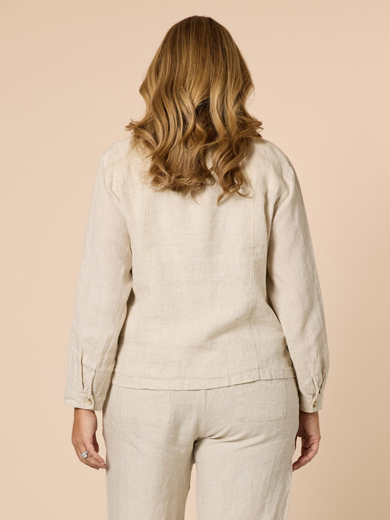 Danielle Linen Cropped Blazer - Natural