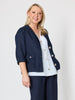 Danielle Cropped Linen Blazer - Navy