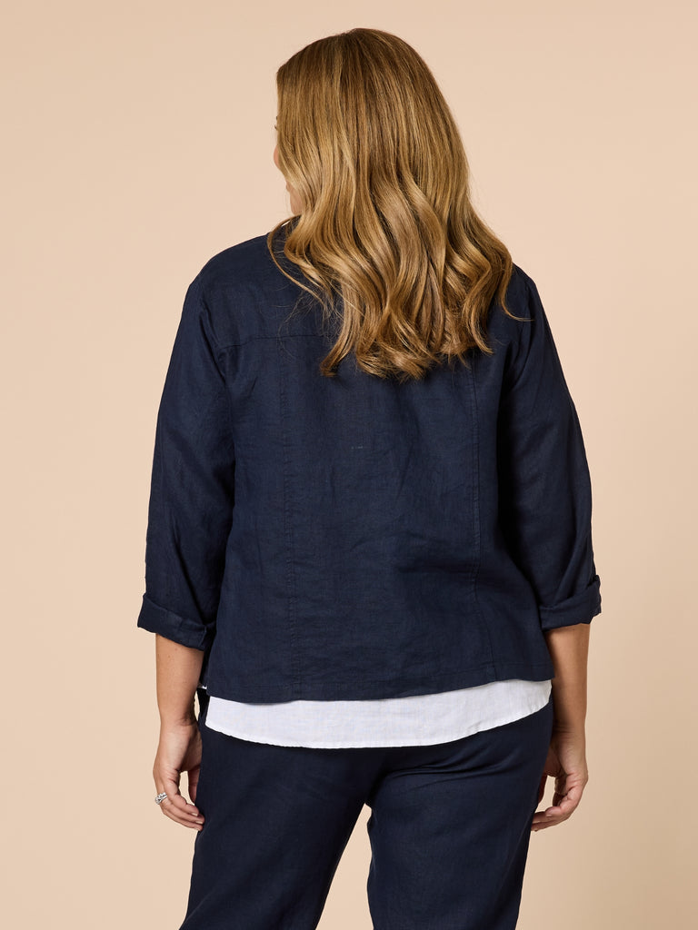 Danielle Linen Cropped Blazer - Navy RC&CO