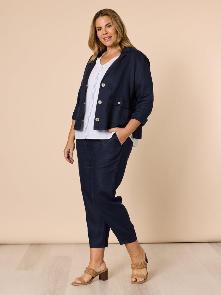 Tiffany Ruffle Linen Top - White RC&CO