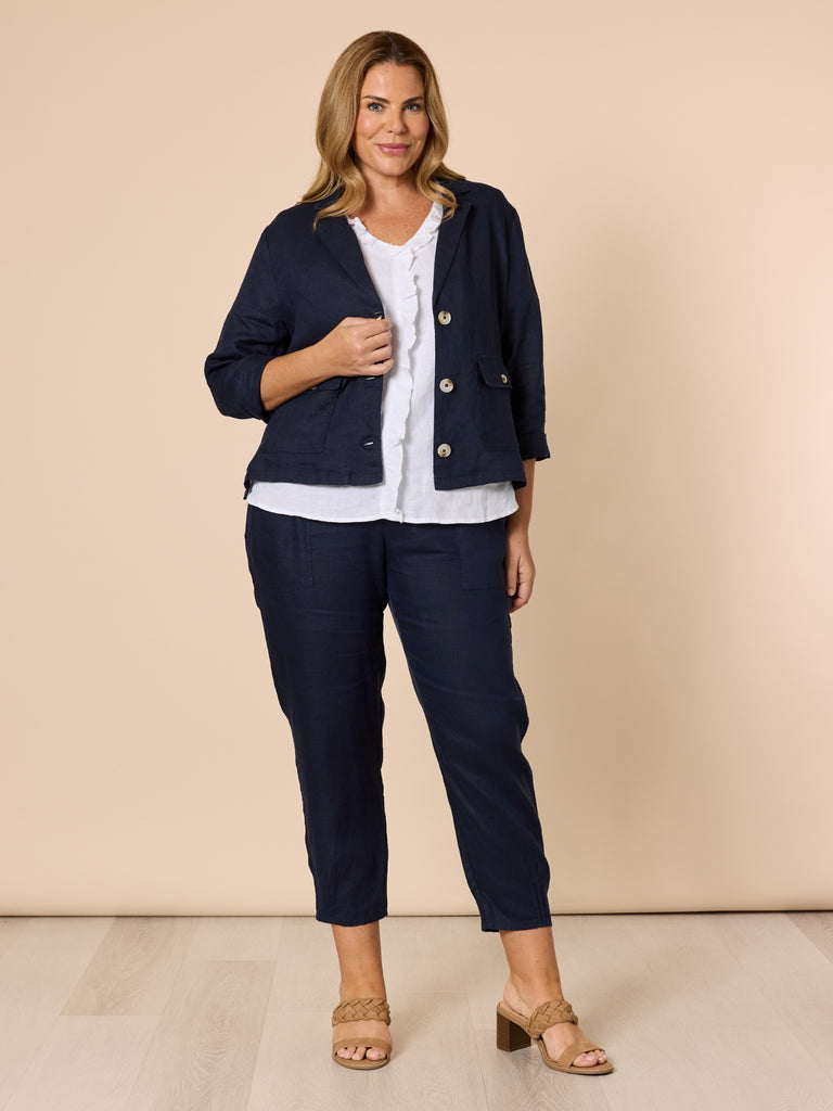 Danielle Linen Cropped Blazer - Navy RC&CO