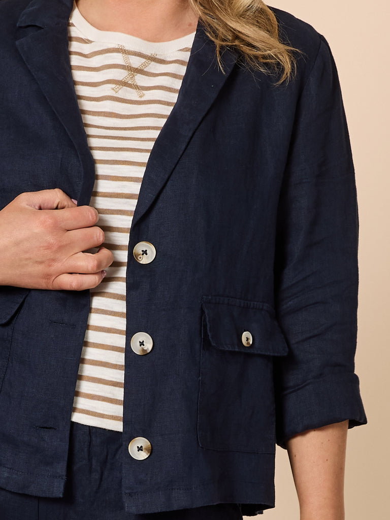 Danielle Linen Cropped Blazer - Navy RC&CO