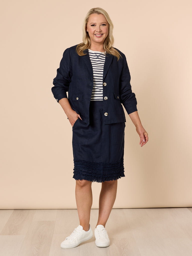 Danielle Linen Cropped Blazer - Navy RC&CO