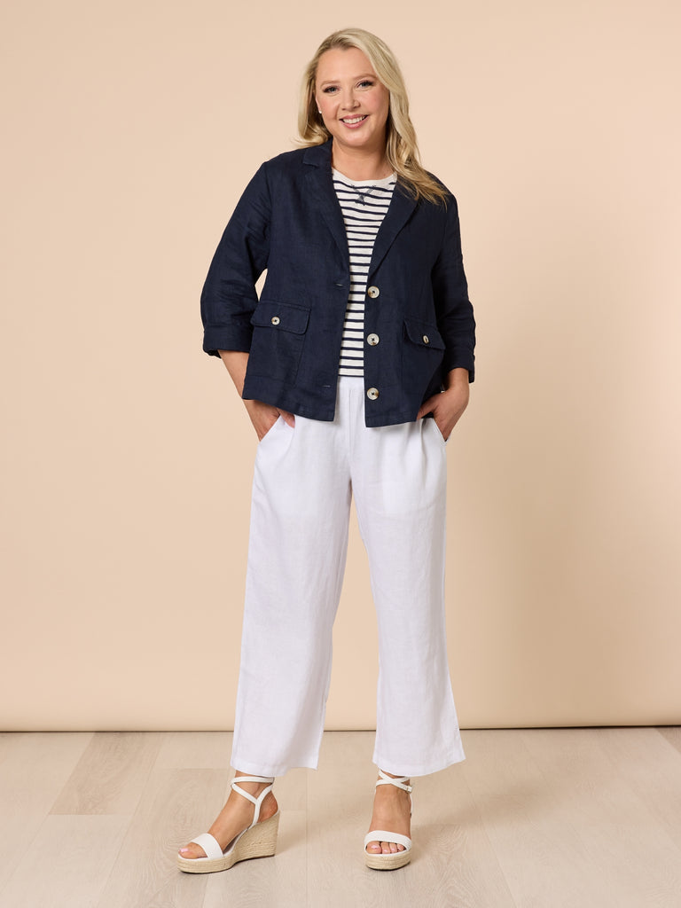 Danielle Linen Cropped Blazer - Navy RC&CO