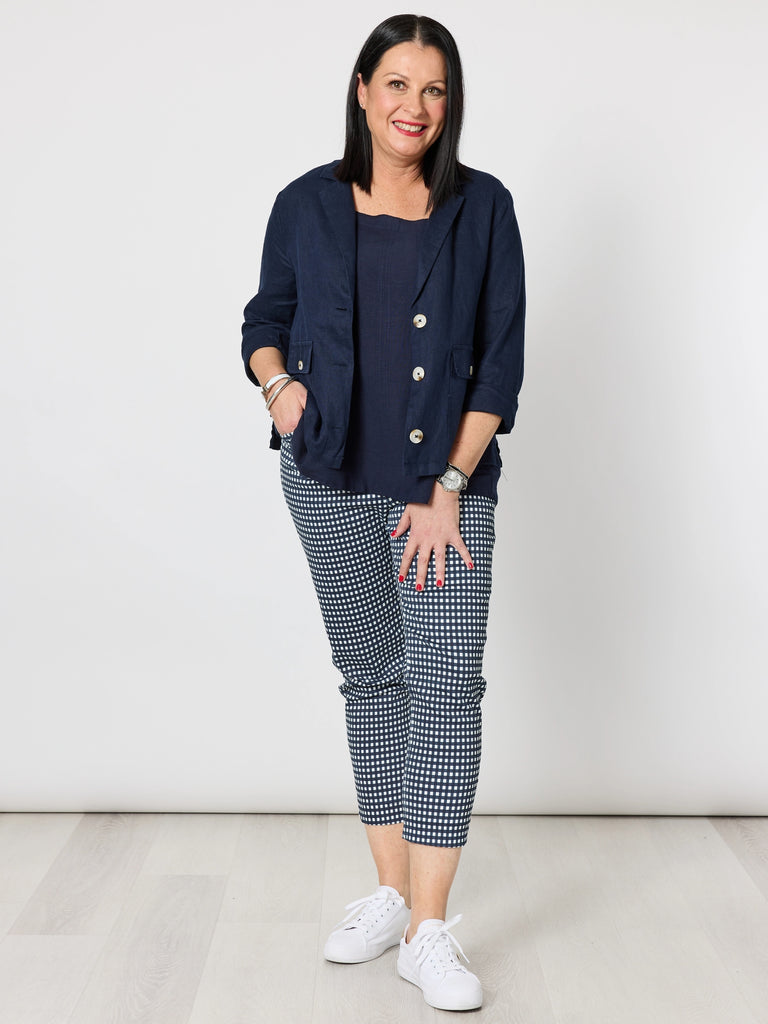 Danielle Linen Cropped Blazer - Navy