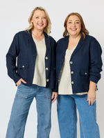 Danielle Cropped Linen Blazer - Navy