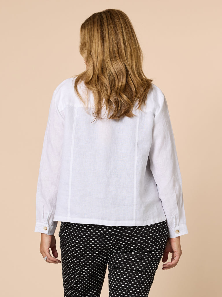 Danielle Linen Cropped Blazer - White RC&CO