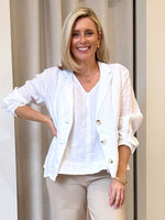 Danielle Cropped Linen Blazer - White