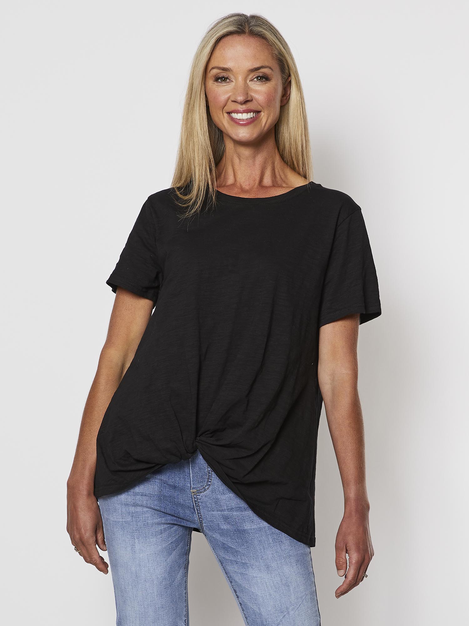 Knot Front Cotton T-shirt - Black
