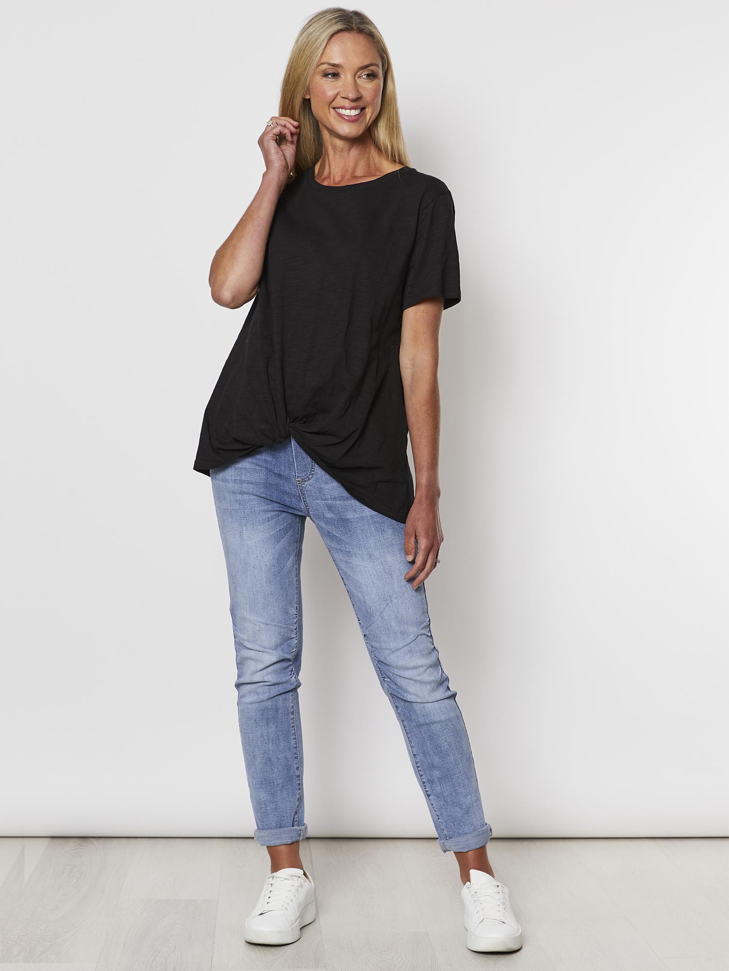 Knot Front Cotton T-shirt - Black