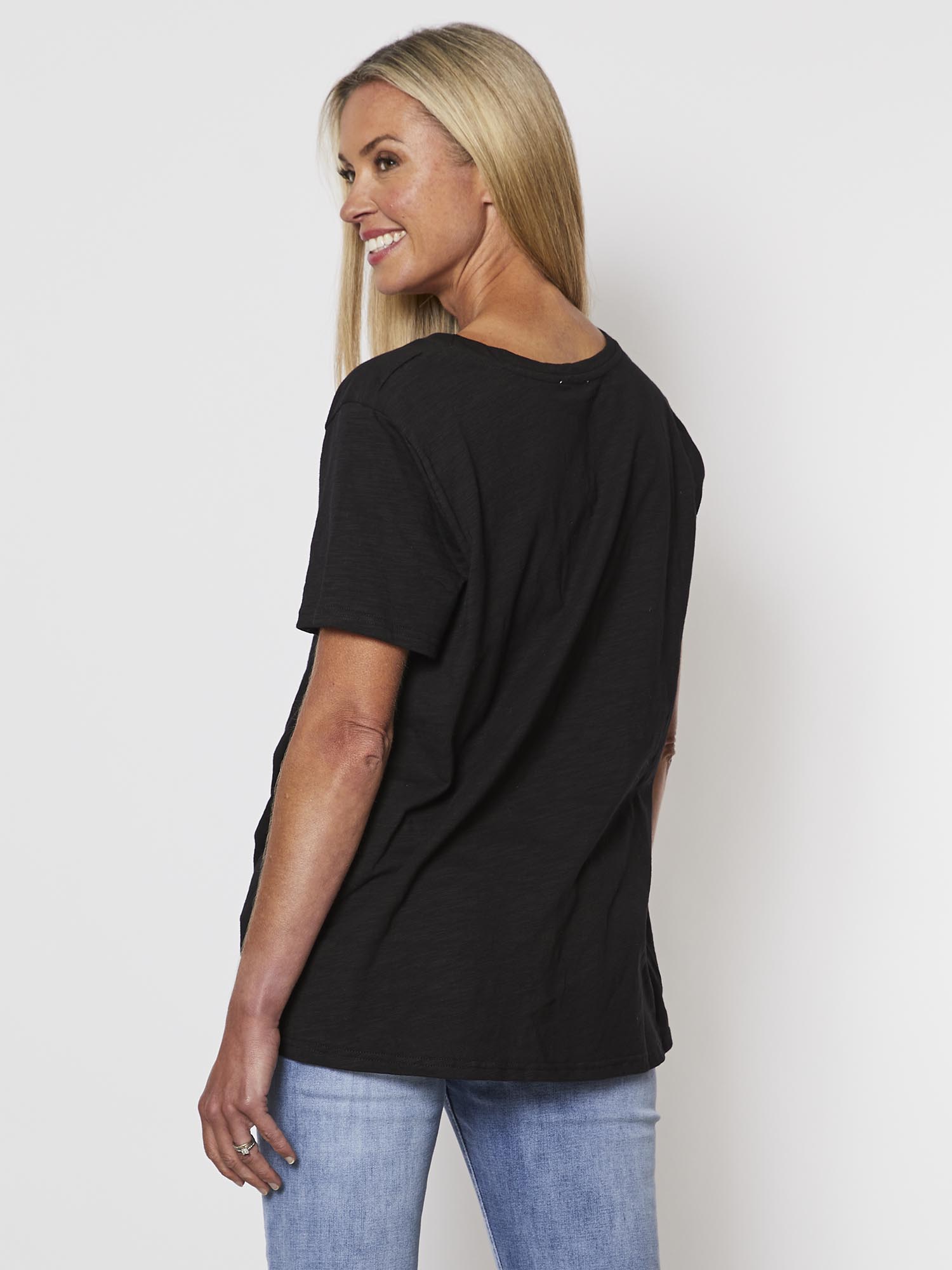 Knot Front Cotton T-shirt - Black