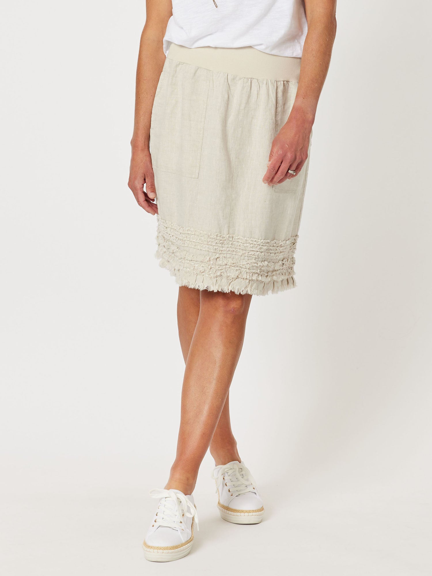 Ruffle Hem Linen Skirt - Natural