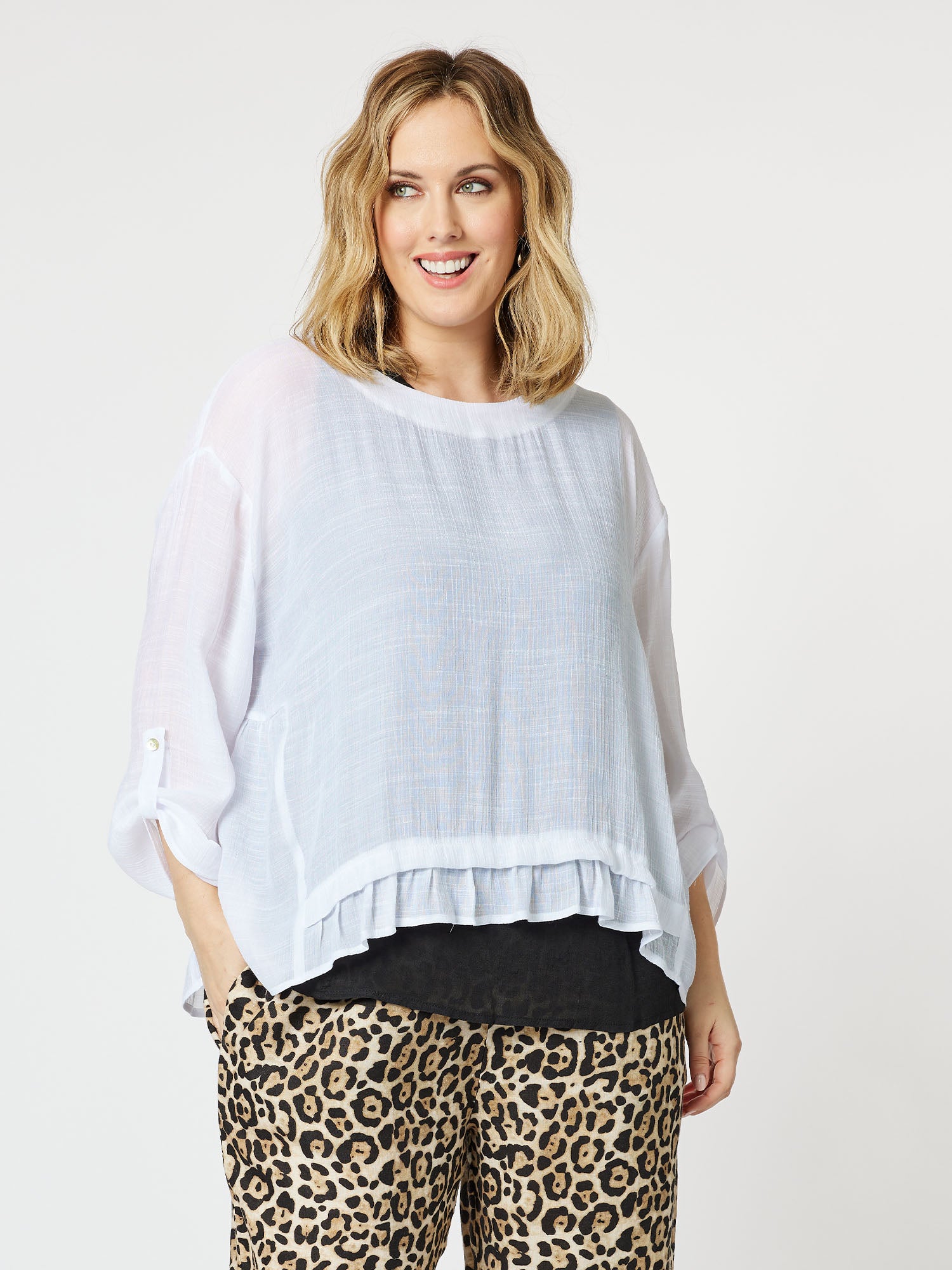 Frill Detail 2 in 1 Top - White/Black