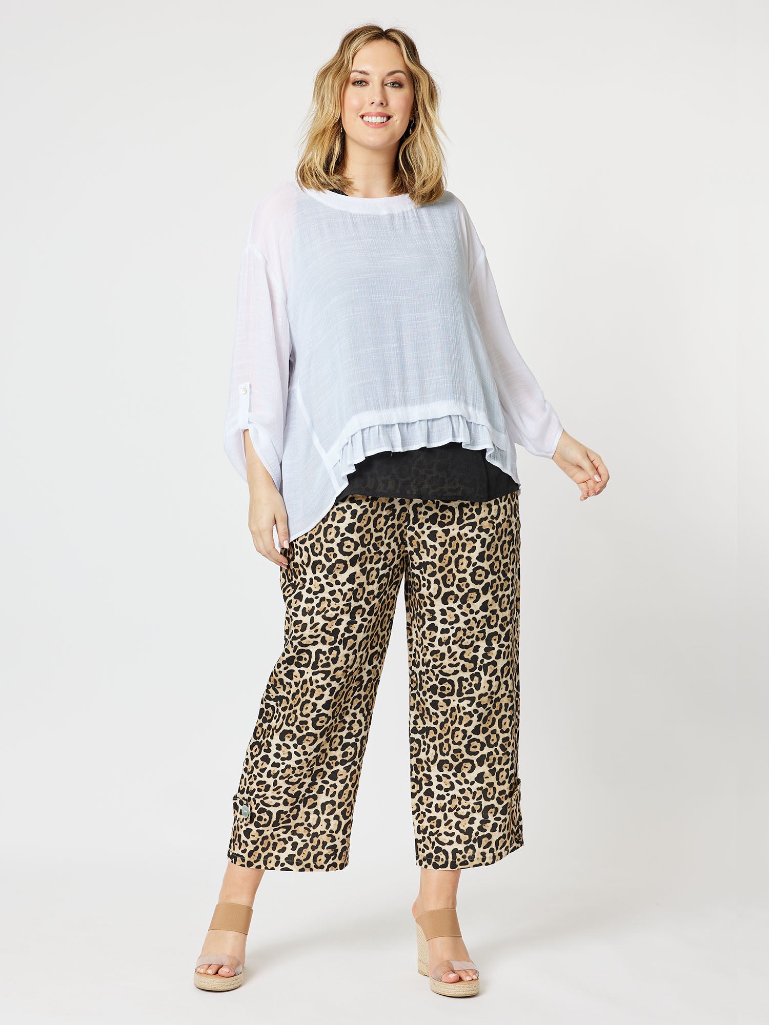 Frill Detail 2 in 1 Top - White/Black