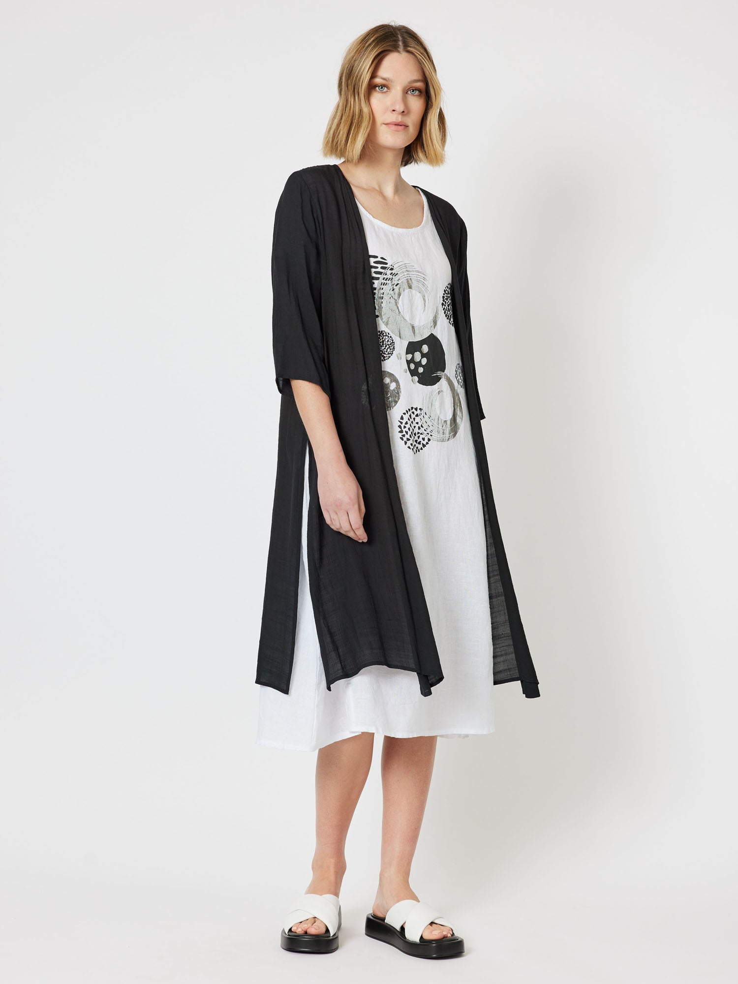 Longline Crinkle Viscose Cardigan - Black