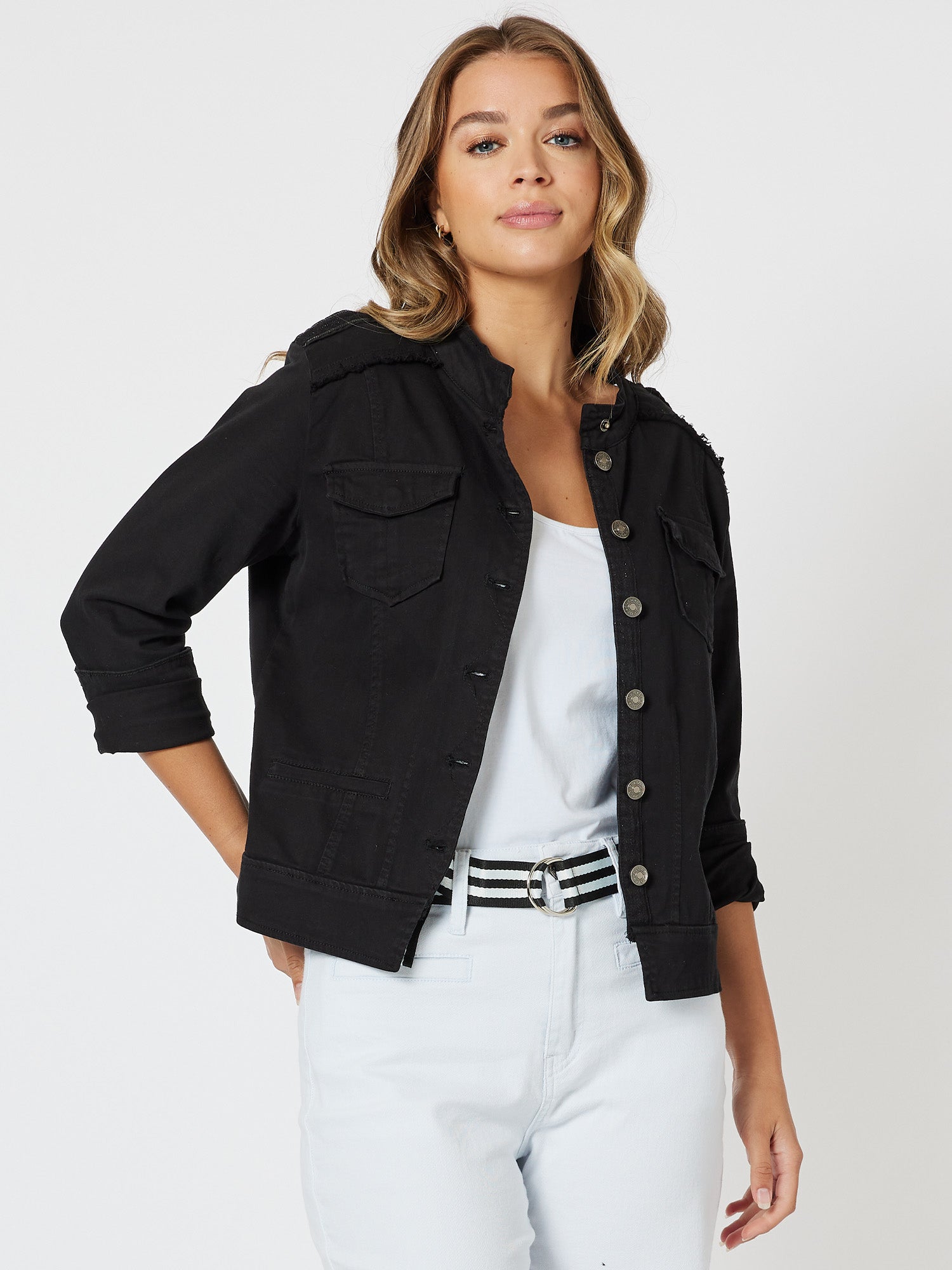 Military Style Denim Jacket - Black – RC & Co