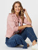 Military Style Denim Jacket - Pink