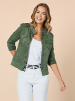 Military Style Denim Jacket - Khaki