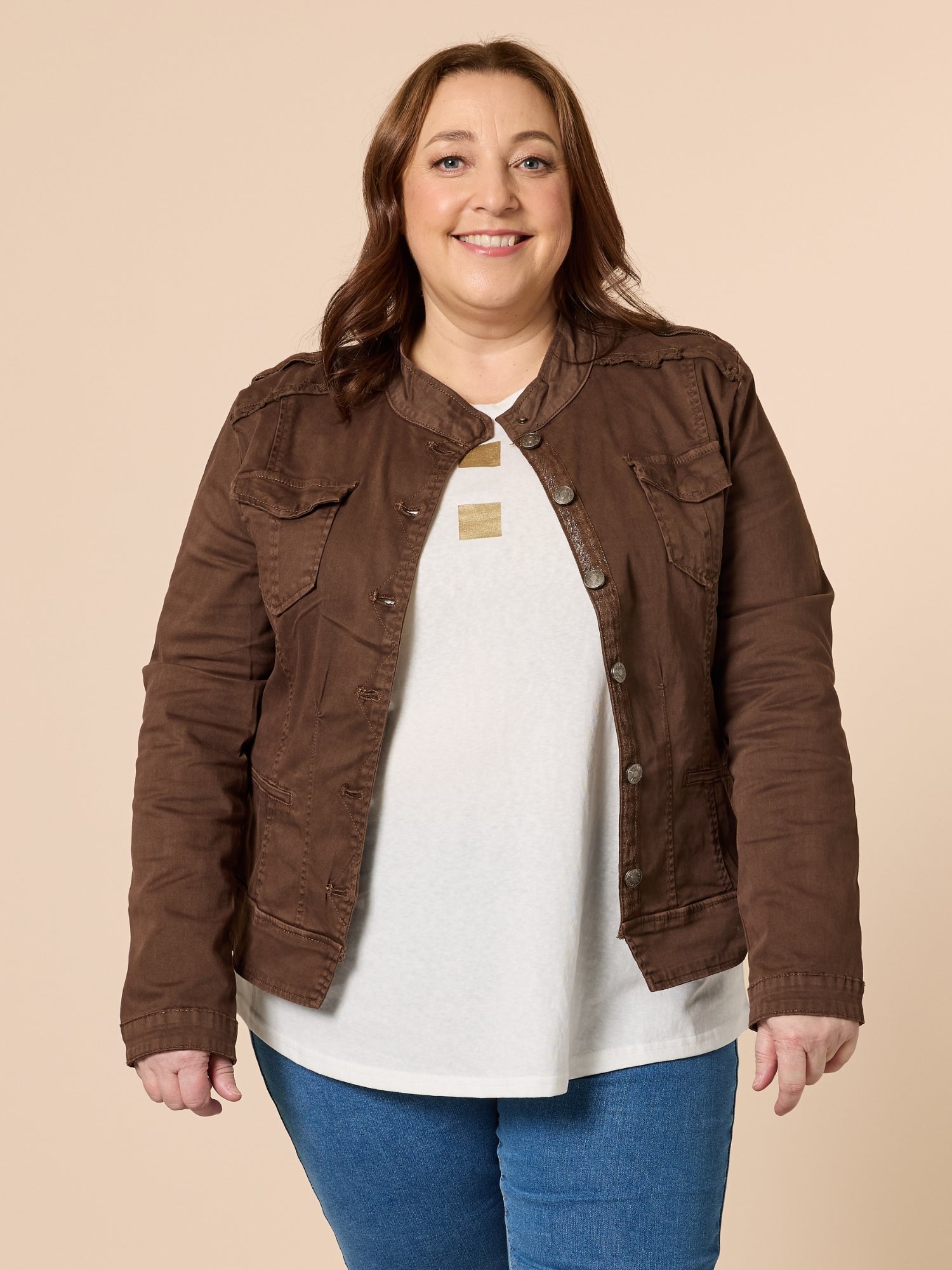 Denim Jacket Military Plus Size Jacket NWT) Women's City Chic