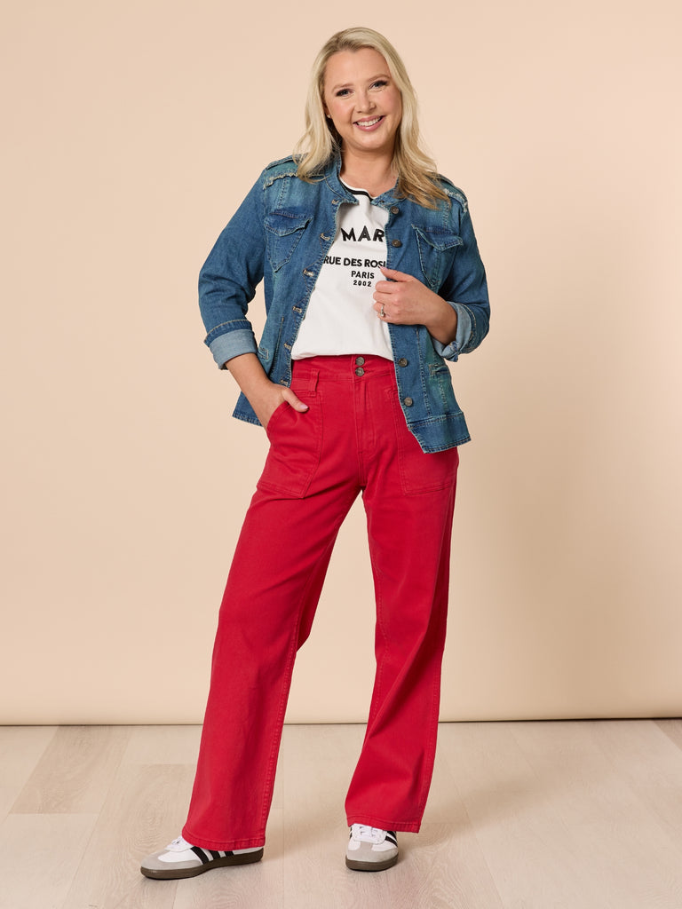 Hudson High Rise Wide Leg Jean - Red rc&co