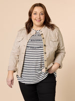 Military Style Denim Jacket - Natural