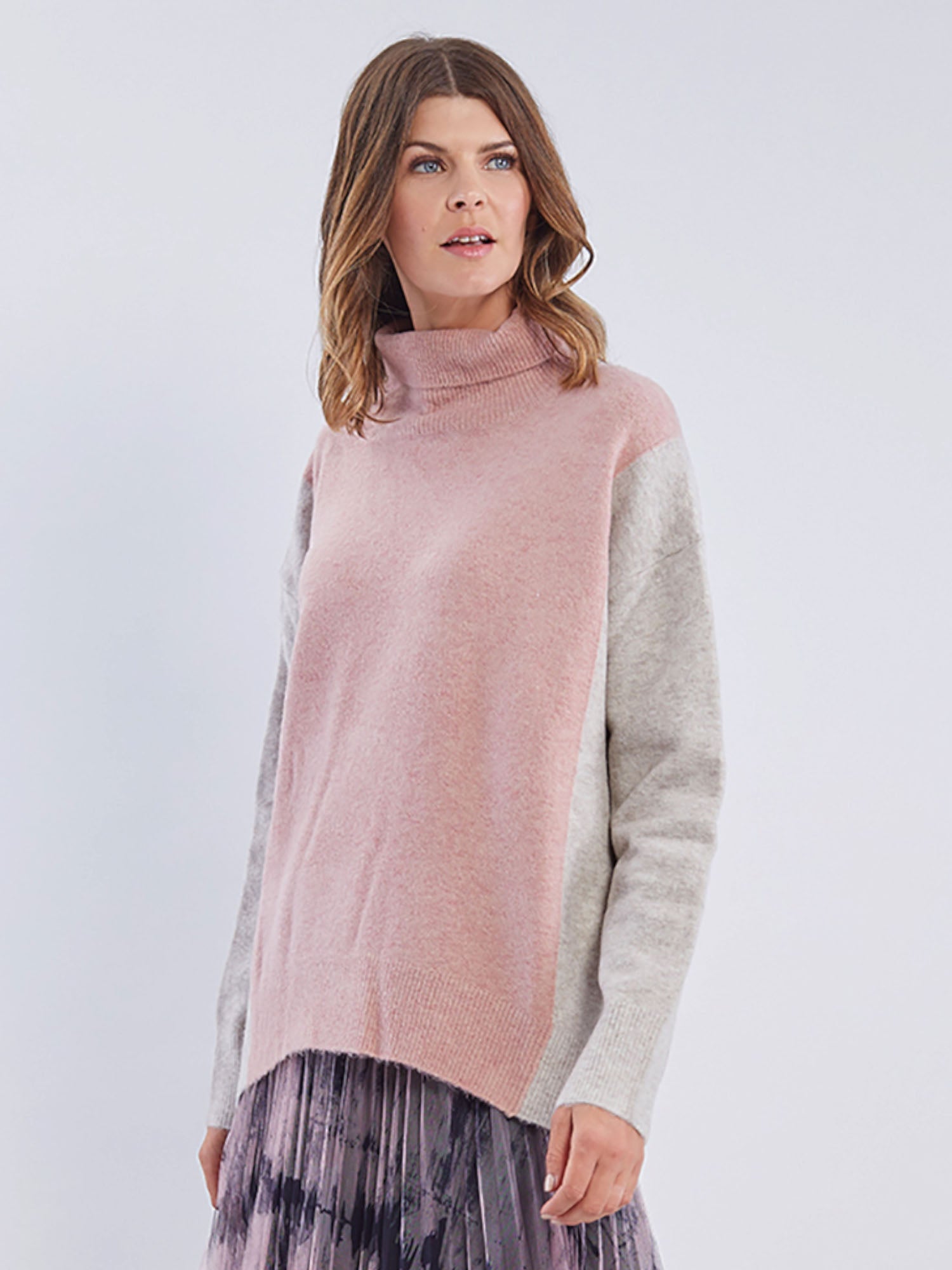Colour Block Knit Jumper - Pink/Natural