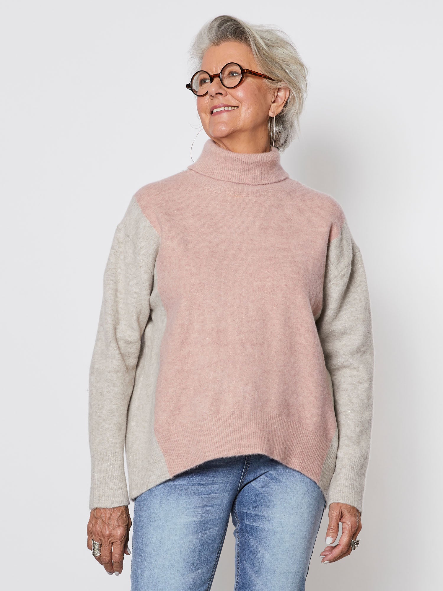 Colour Block Knit Jumper - Pink/Natural