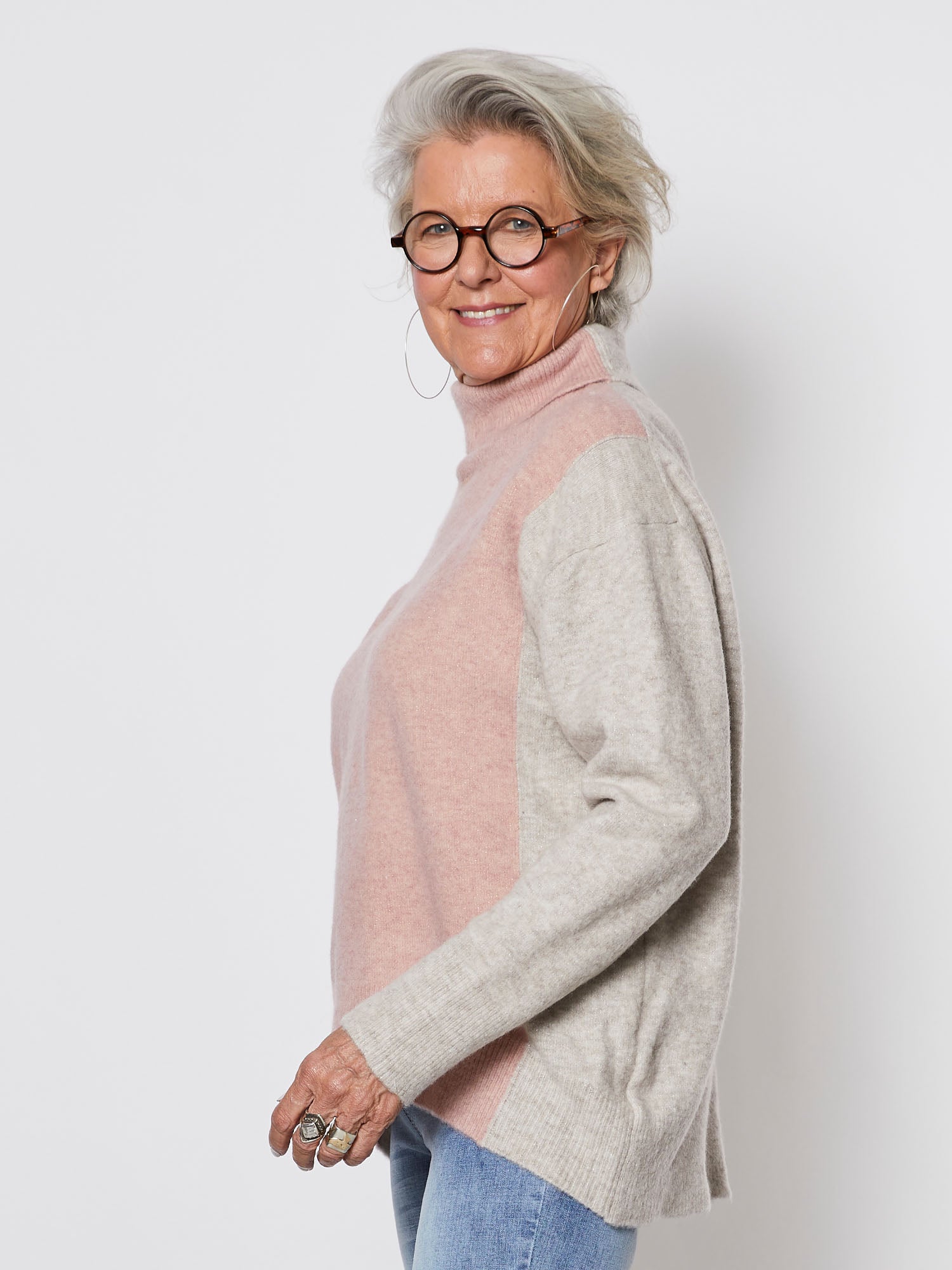 Colour Block Knit Jumper - Pink/Natural
