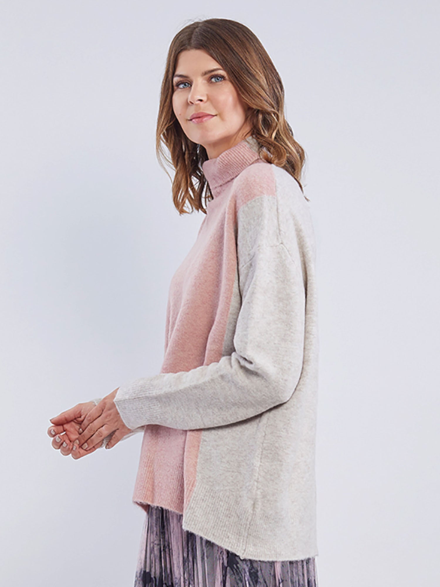 Colour Block Knit Jumper - Pink/Natural