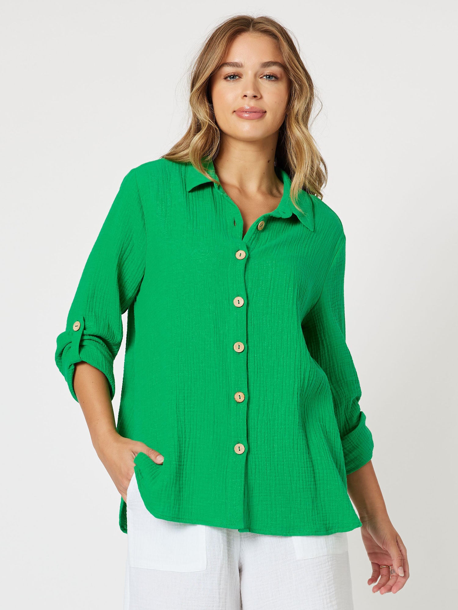 Textured Cotton Shirt - Emerald