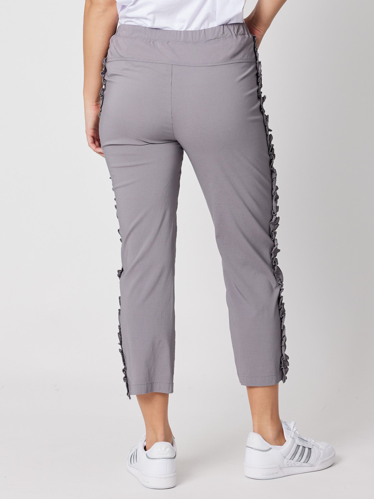 Frilled Side Detail Stretch Pant - Charcoal