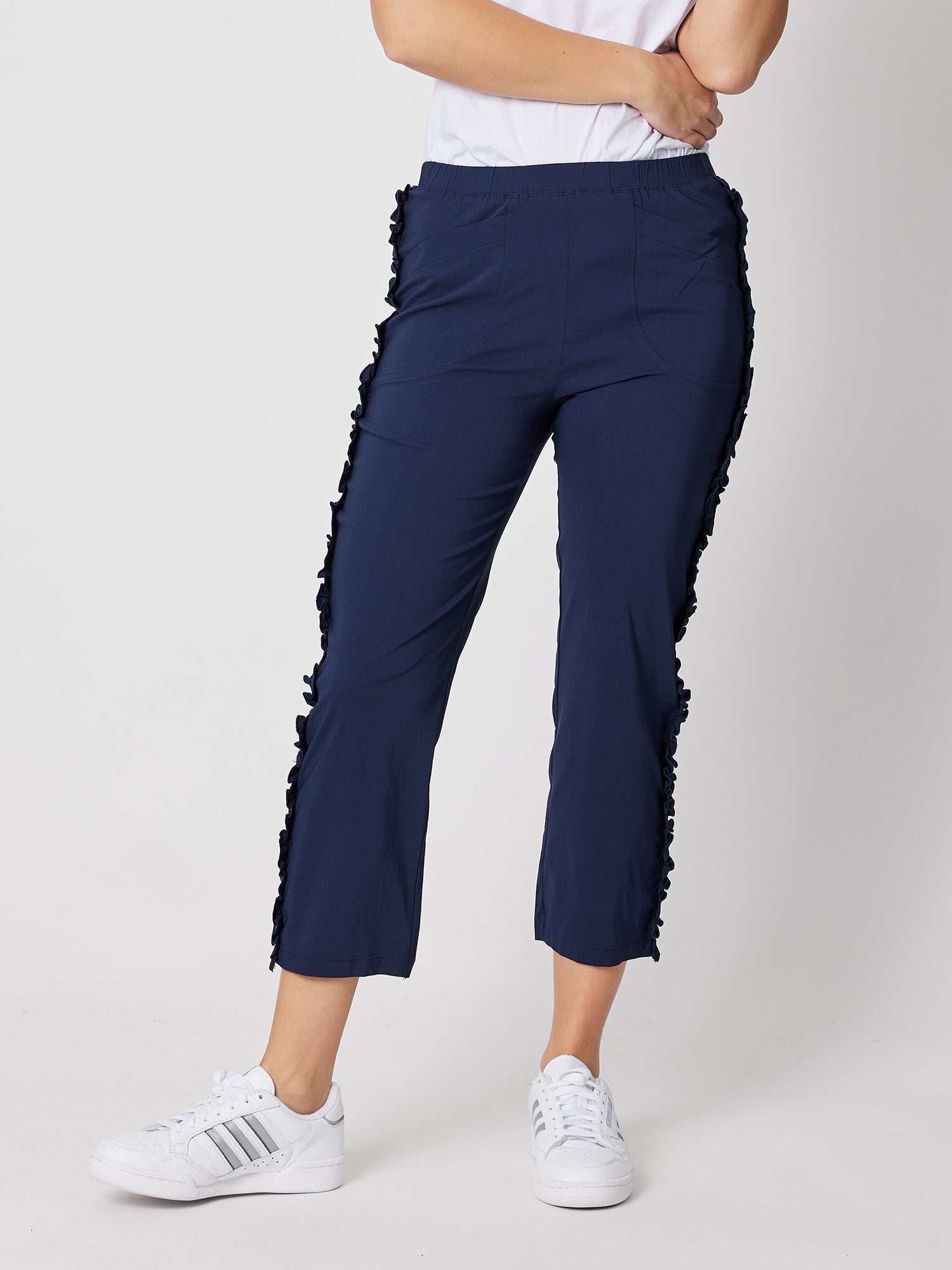 Frilled Side Detail Stretch Pant - Navy