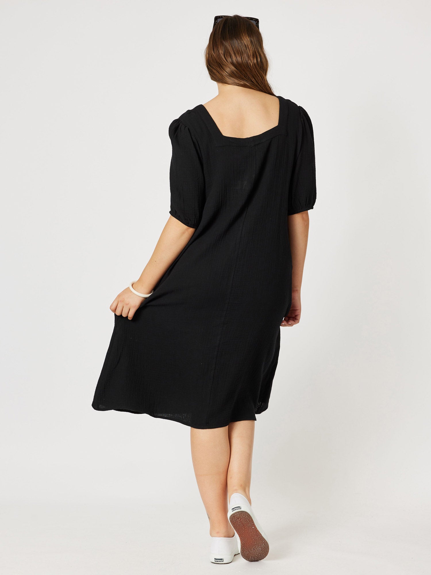 Square Neck Cotton Dress - Black