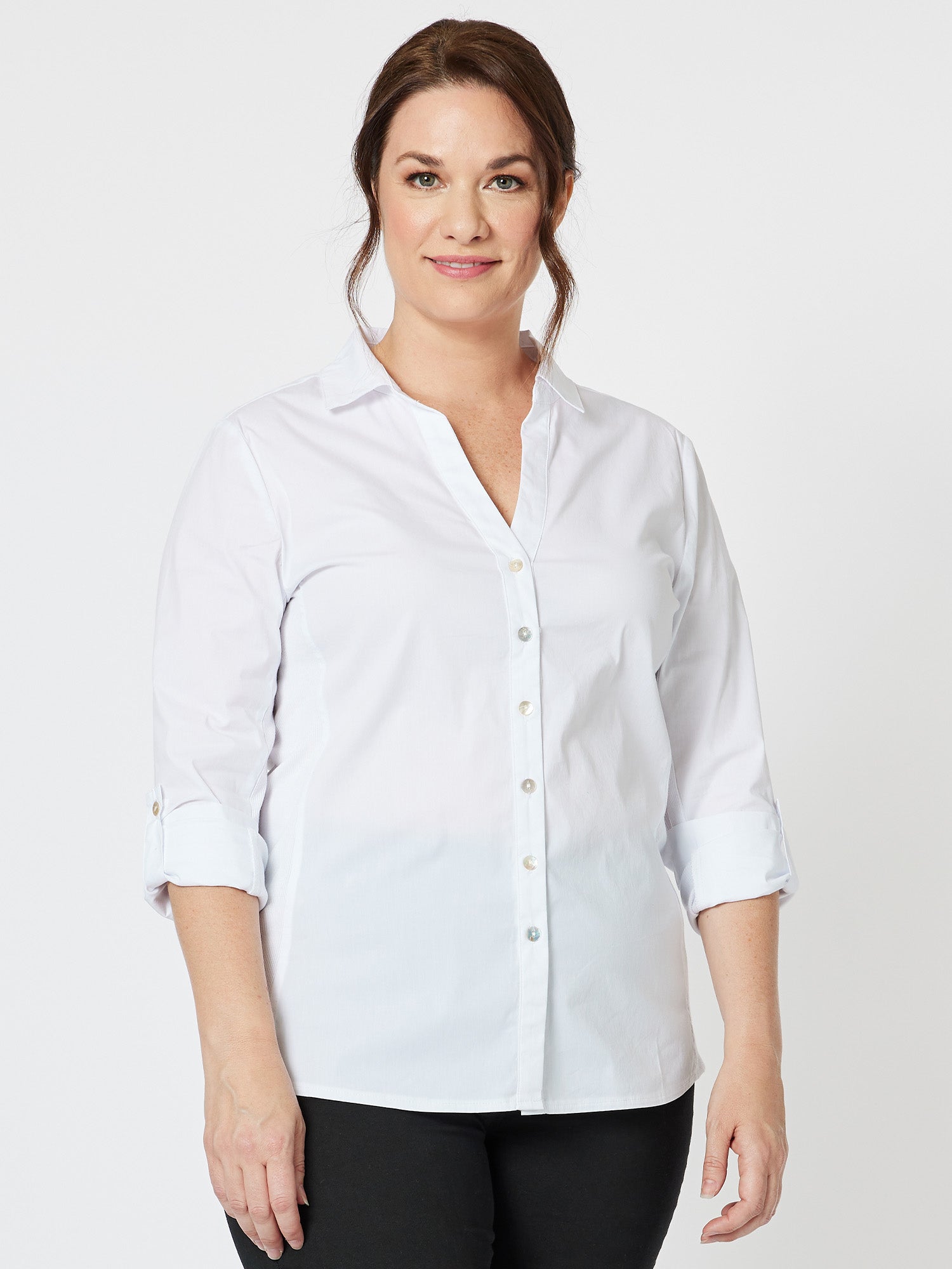 Rib Detail Stretch Cotton Shirt - White