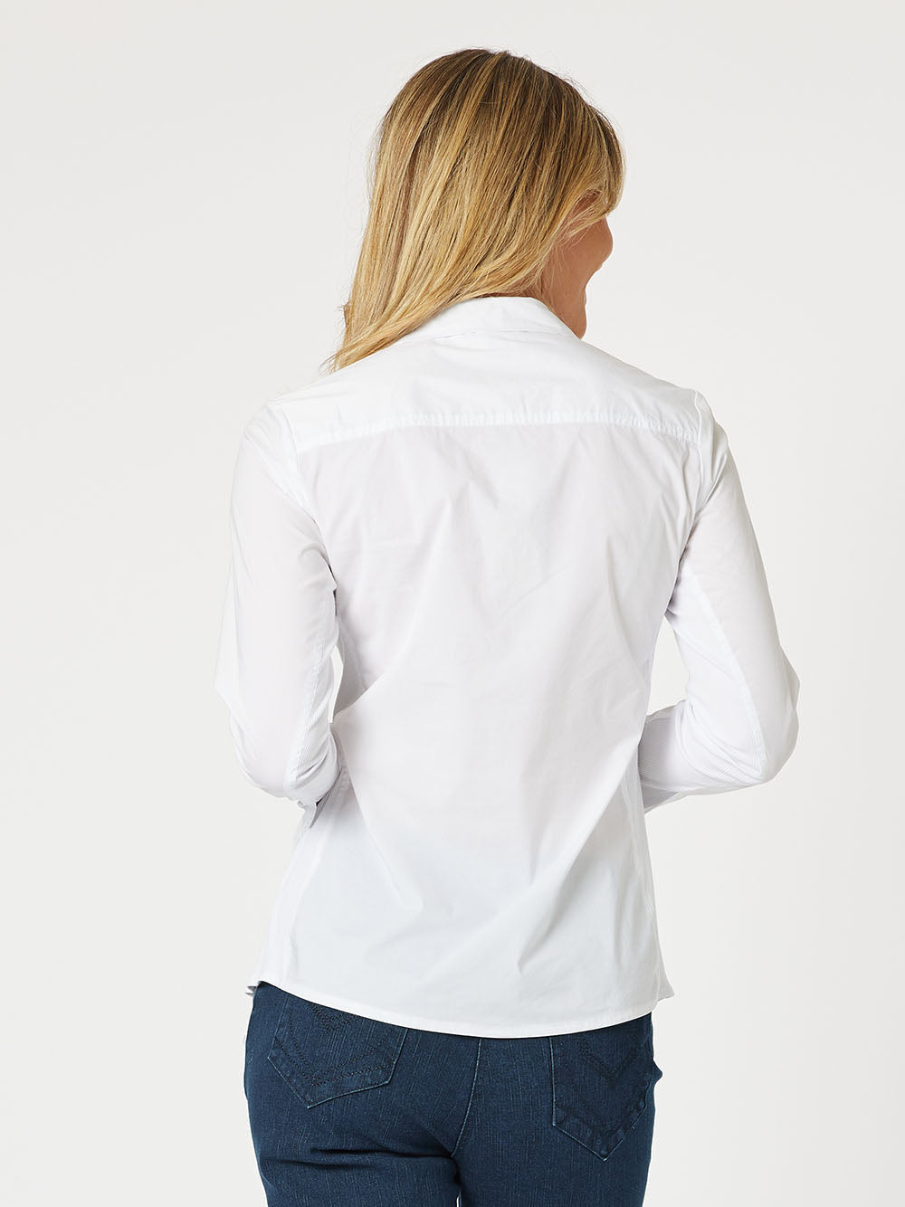 Emma Rib Detail Stretch Cotton Shirt - White