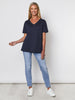 Cotton V - Neck -  T-shirt - Navy