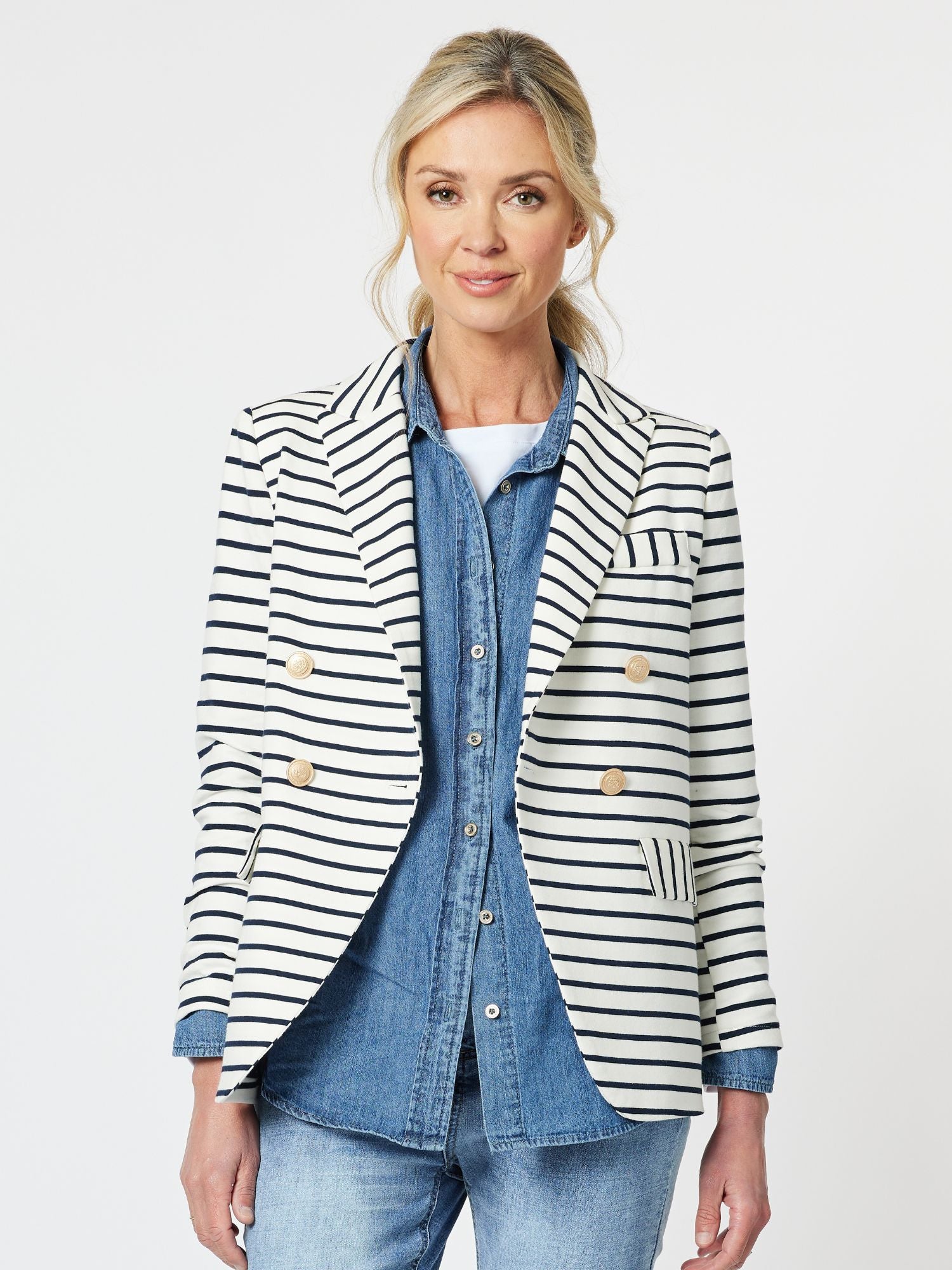 Hampton Stripe Cotton Blazer - Navy