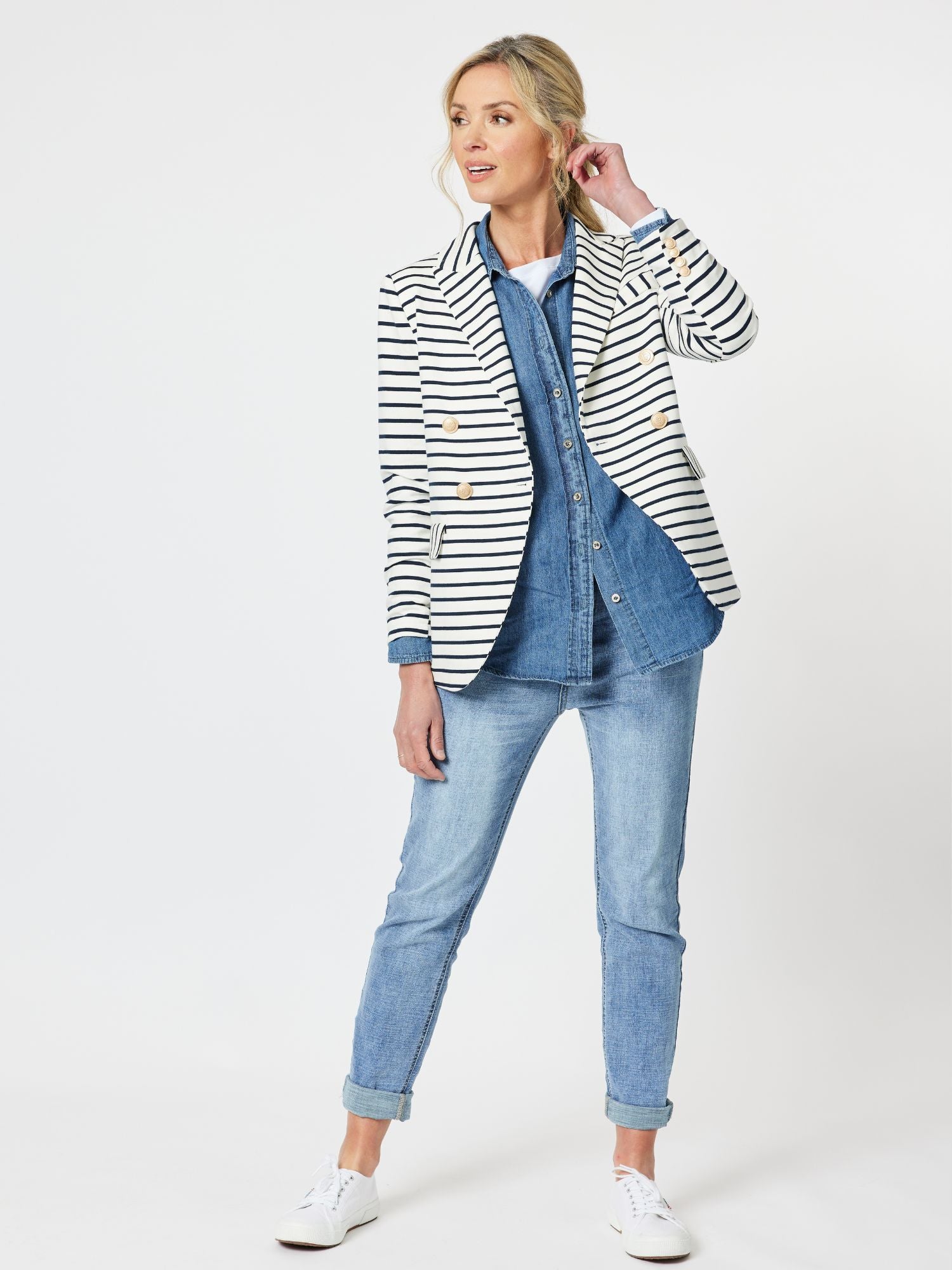 Hampton Stripe Cotton Blazer - Navy