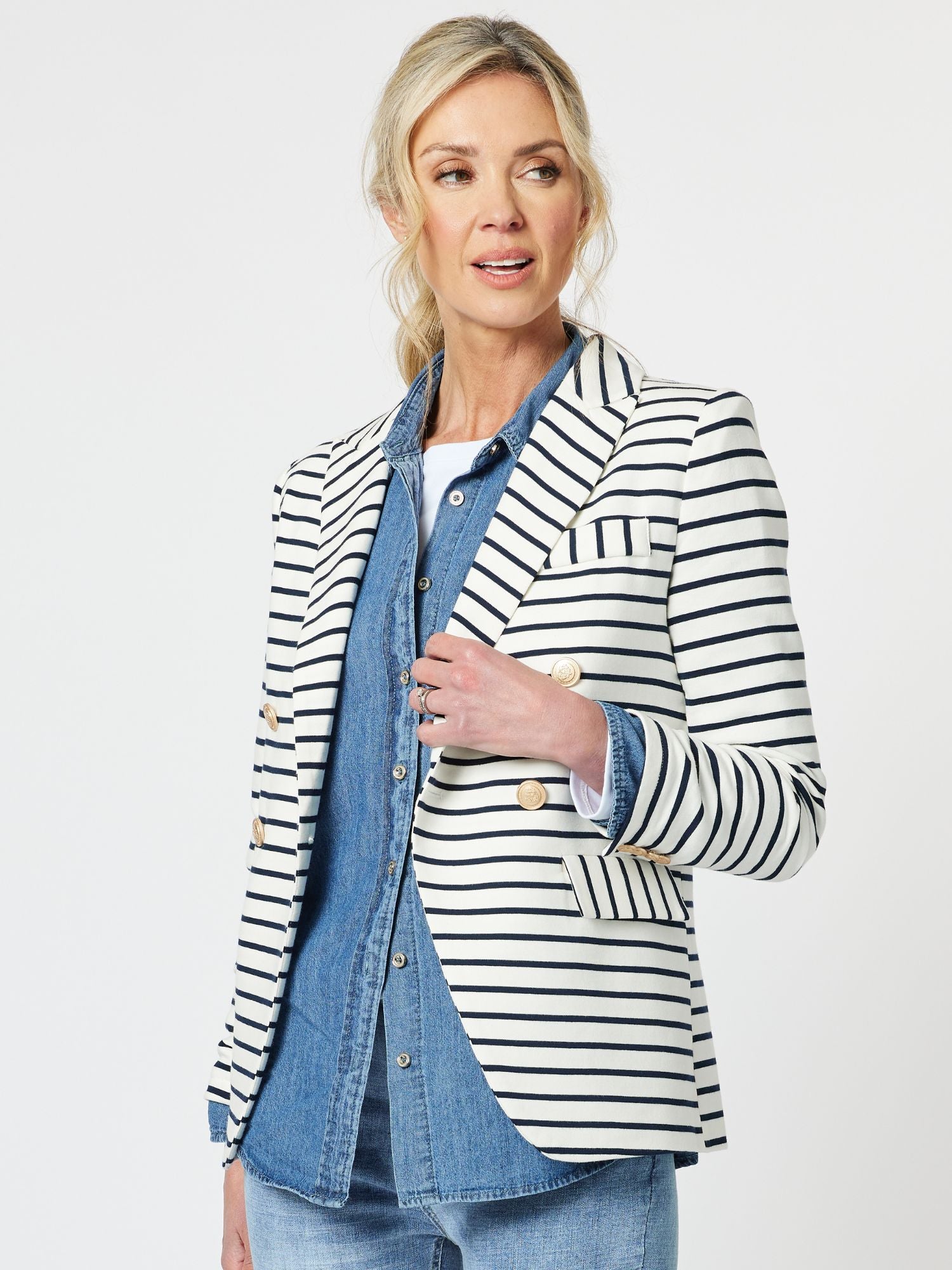 Hampton Stripe Cotton Blazer - Navy