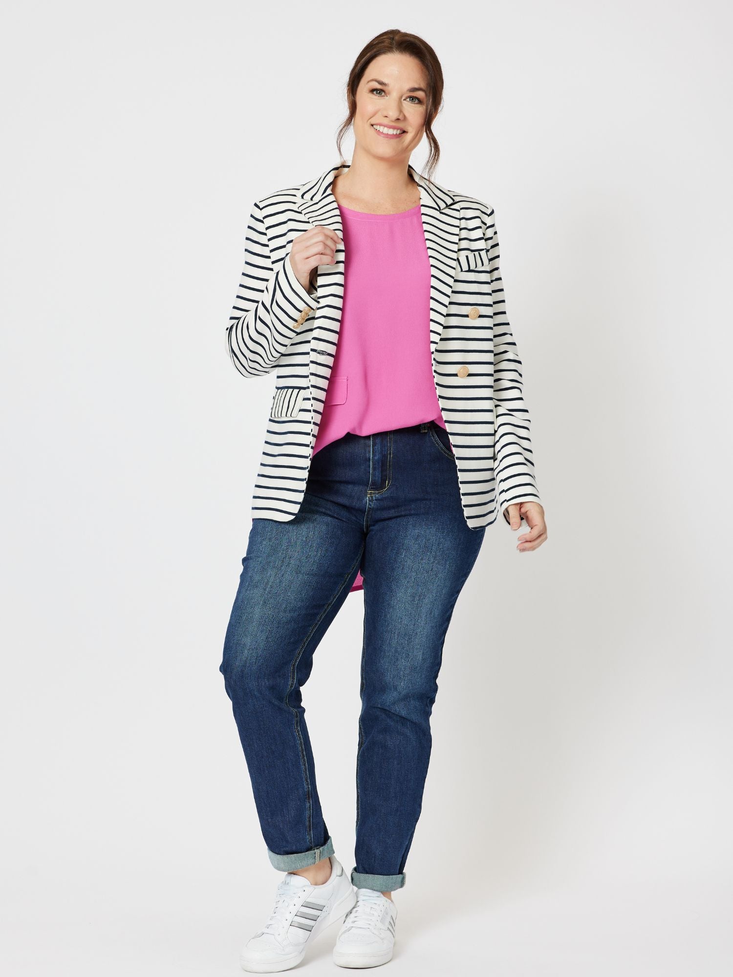 Hampton Stripe Cotton Blazer - Navy
