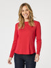 Crew Neck Cotton Rib Long Sleeve Top - Red