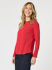 Crew Neck Cotton Rib Long Sleeve Top - Red