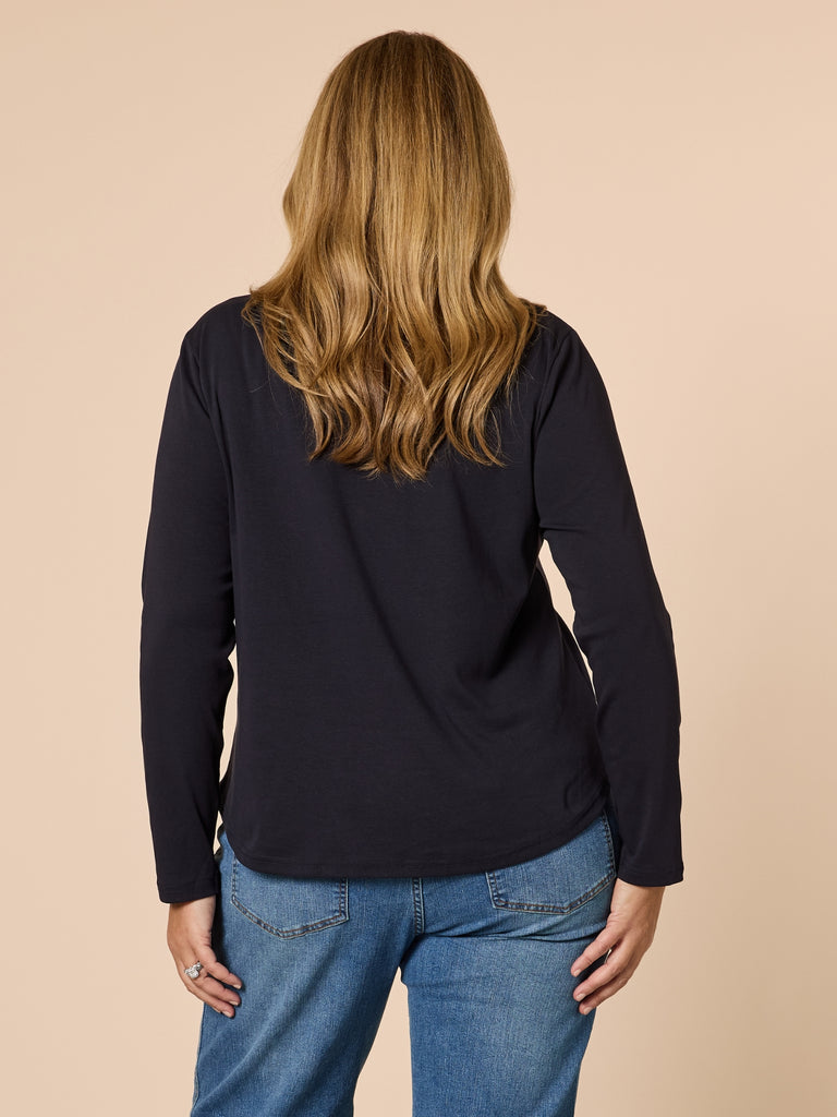Crew Neck Cotton Rib Long Sleeve Top - Navy RC&CO