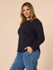 Crew Neck Cotton Rib Long Sleeve Top - Navy RC&CO