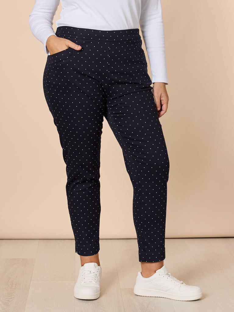 Spot Print Slim Leg Pant - Navy/White RC&CO