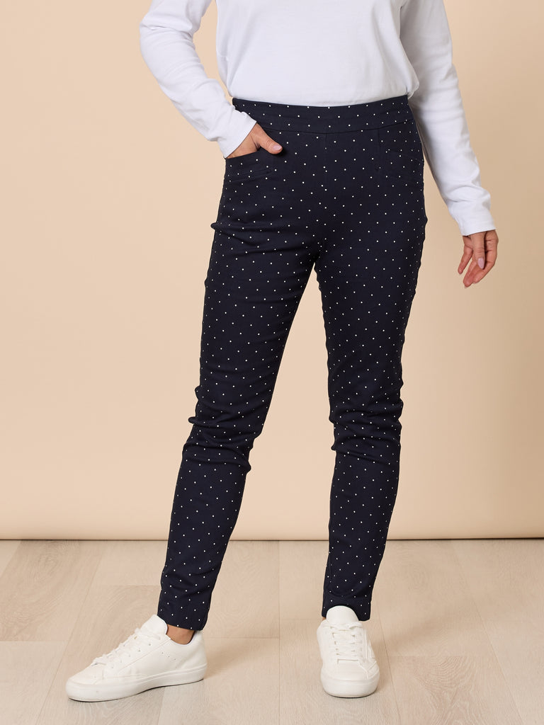 Spot Print Slim Leg Pant - Navy/White RC&CO