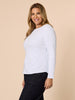 Crew Neck Cotton Rib Long Sleeve Top - White rc&co