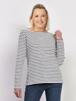 GS BOAT NECK STRIPE TEE - Navy