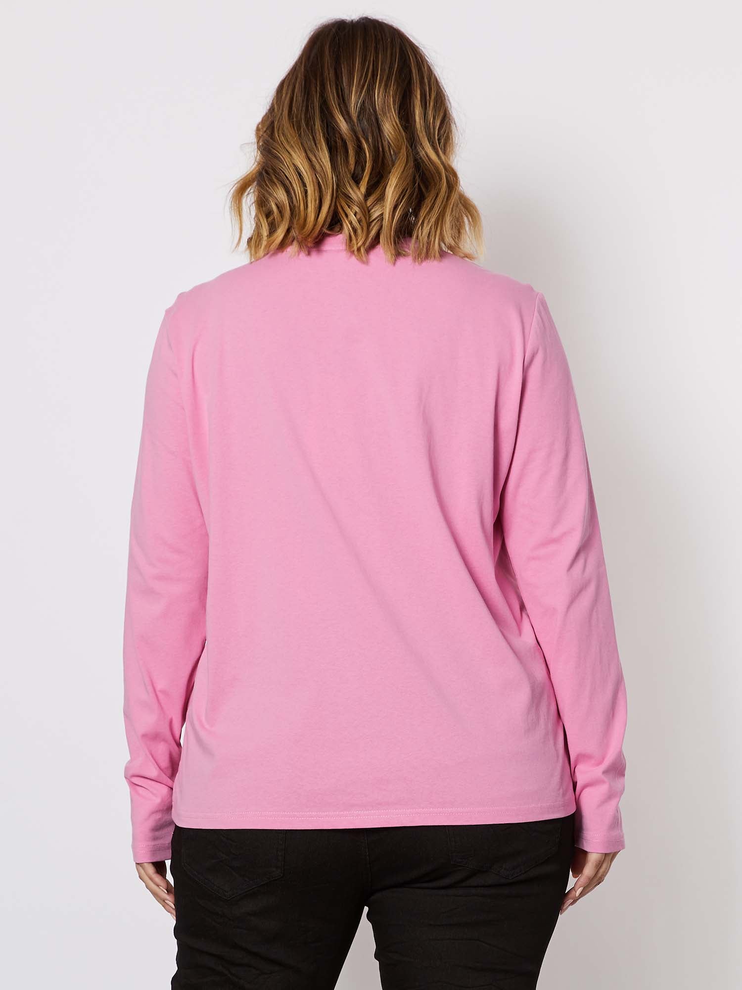 Heart Print Cotton Long Sleeve Top - Pink