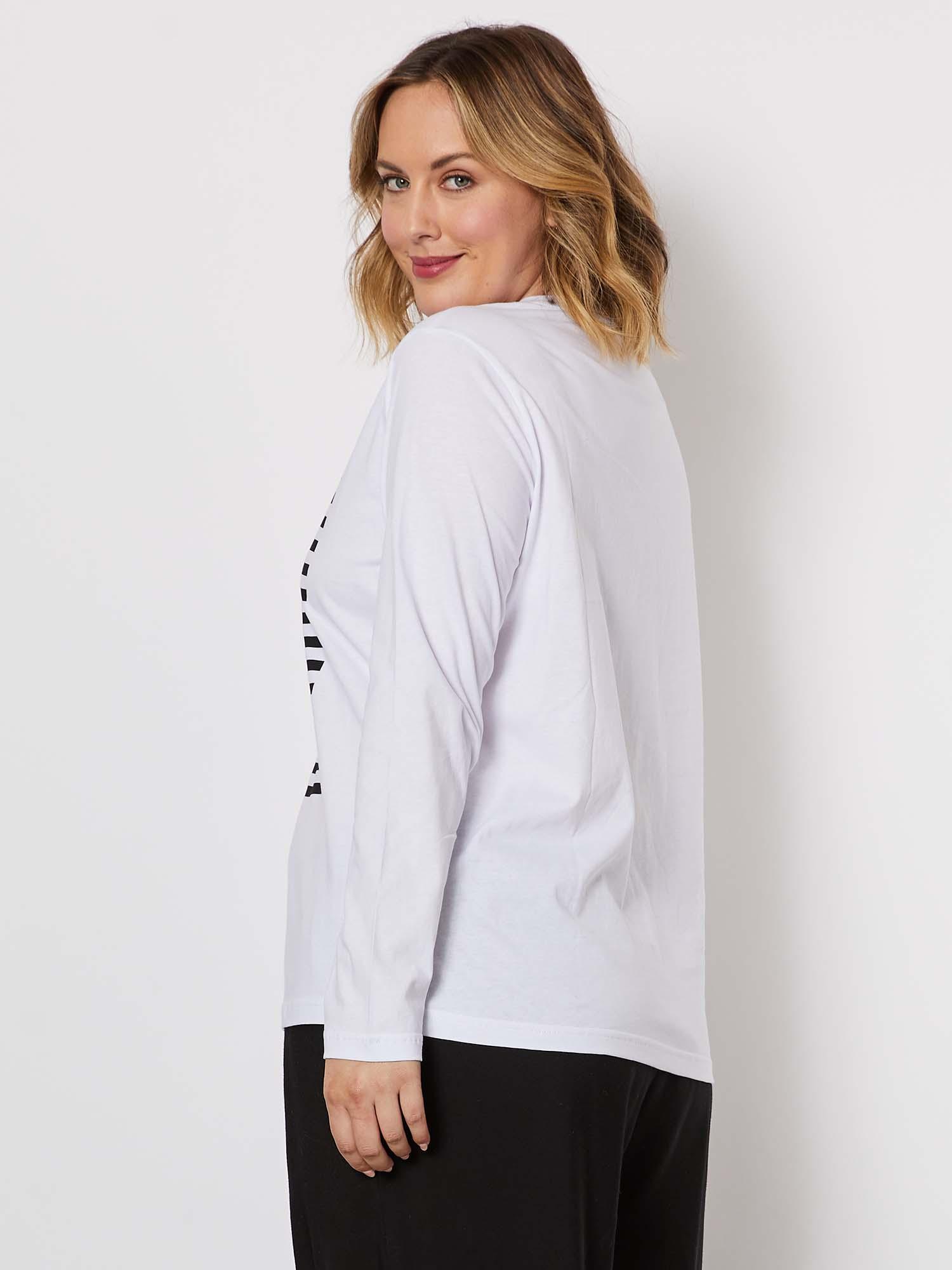 Heart Print Long Sleeve Cotton Top - White
